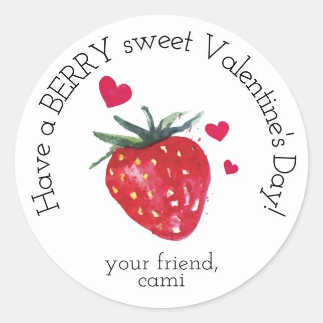 Berry Sweet Strawberry Valentine Sticker (Front)