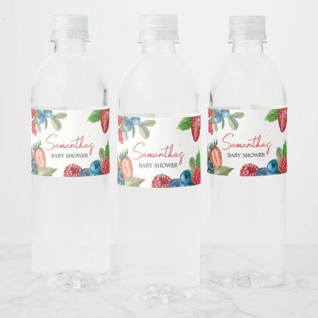 Berry Sweet Summer Baby Shower Water Bottle Label (Bottles)