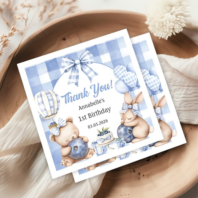 Berry Sweet Watercolor Blueberry Birthday Party Napkin (Creator Uploaded)