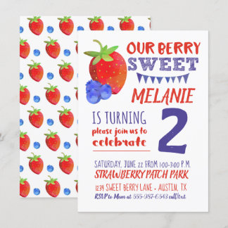 Berry Sweet Watercolor Invitation Red White Blue