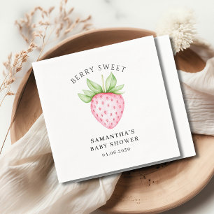 Berry Sweet Watercolor Strawberry Girl Baby Shower Napkin