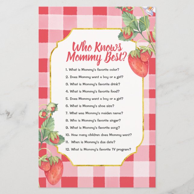Berry Sweet Who Knows Mommy Best Game Paper Sheet (Front)