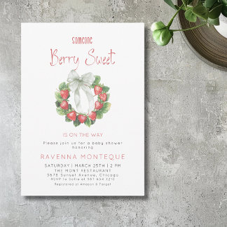 Berry Sweet Wreath Sage Green Bow Baby Shower  Invitation