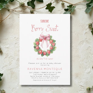 Berry Sweet Wreath Strawberry Bow Baby Shower Invitation