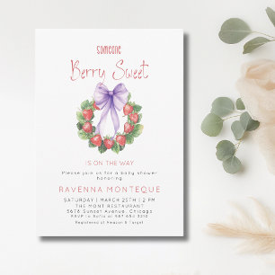 Berry Sweet Wreath Strawberry Bow Baby Shower Invitation