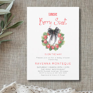 Berry Sweet Wreath Strawberry Bow Baby Shower  Invitation