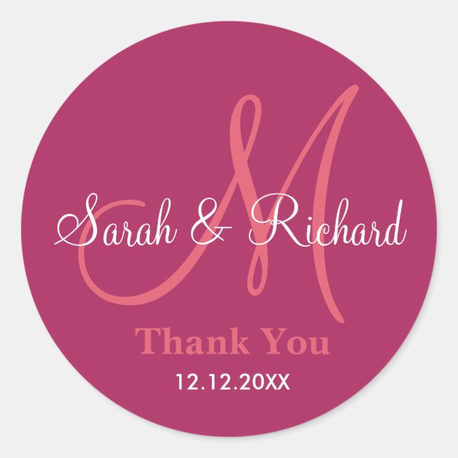 Berry Thank You Wedding Monogram Sticker (Front)