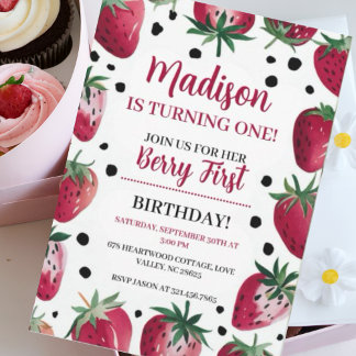 Berry Themed Editable 1st Birthday Invitation - Cu