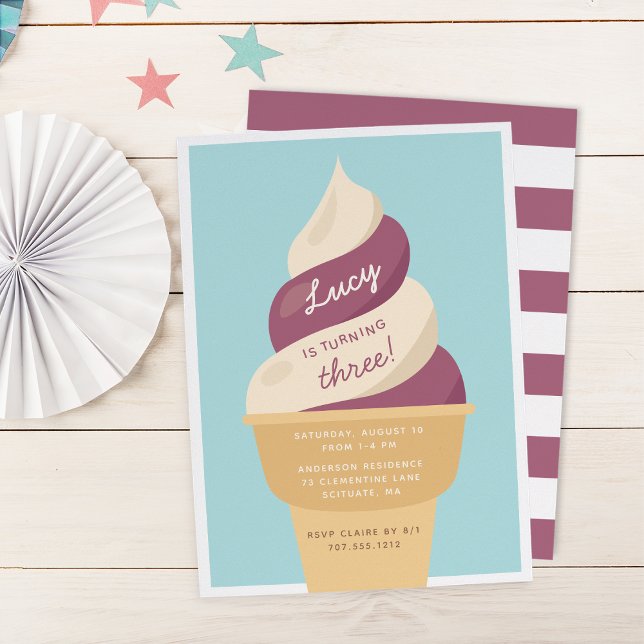 Berry Vanilla Swirl Ice Cream Kids Birthday Party Invitation (Creator Uploaded)