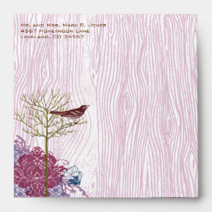Berry Vintage Grain Arbre Oiseau Damas Enveloppe