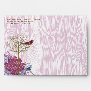 Berry Vintage Grain Arbre Oiseau Damas Enveloppe