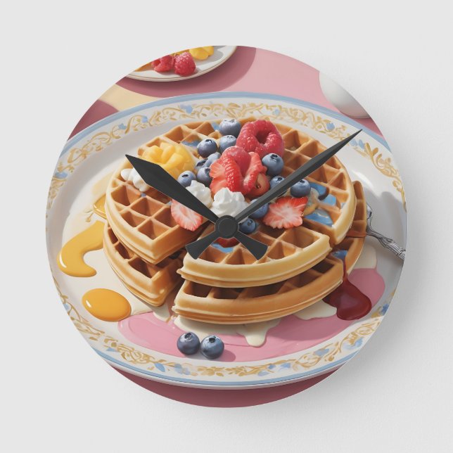 Berry Waffle Breakfast Plate Round Clock (Front)