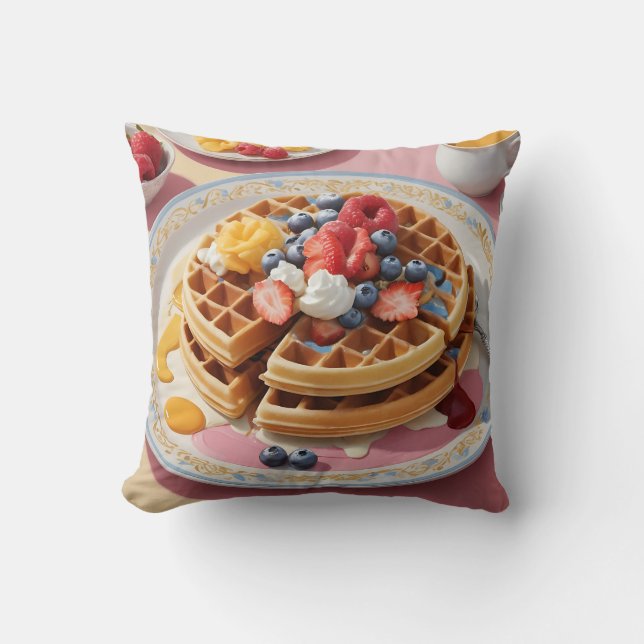 Berry Waffle Breakfast Plate Throw Pillow (Front)