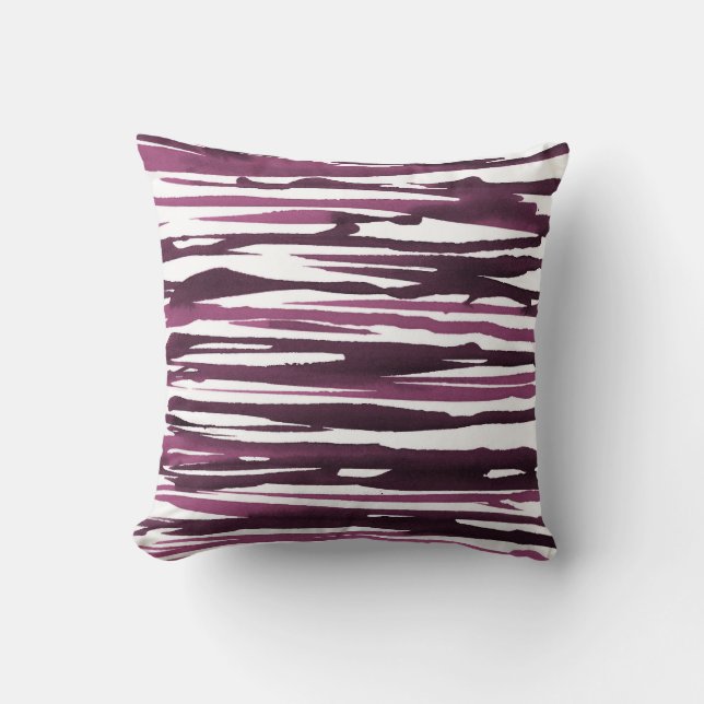 Berry Watercolor Abstract Stripes Pillow (Front)