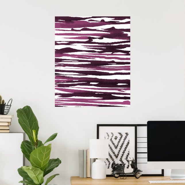 Berry Watercolor Abstract Stripes Poster (Home Office)