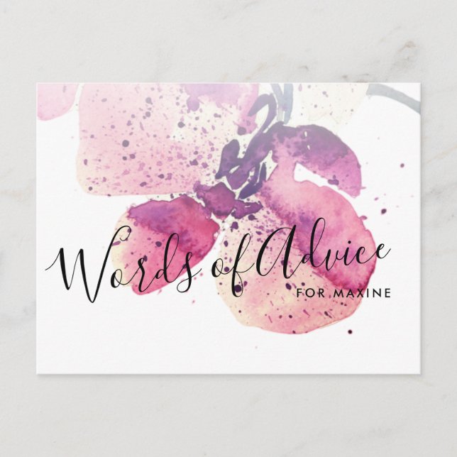 Berry Watercolor Orchid Bridal Shower Advice Card (Front)