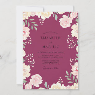 Berry Watercolor Ranunculus Wedding Invitation