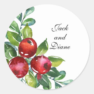 Berry Watercolor Stems Wedding Classic Round Sticker