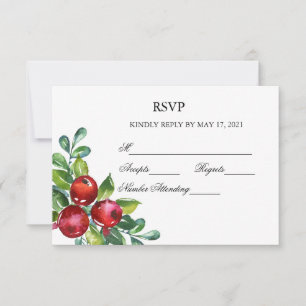 Berry Watercolor Stems Wedding RSVP Card