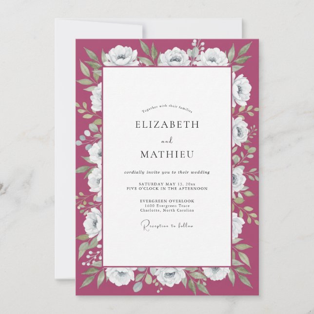 Berry White Blossom Wedding Invitation (Front)