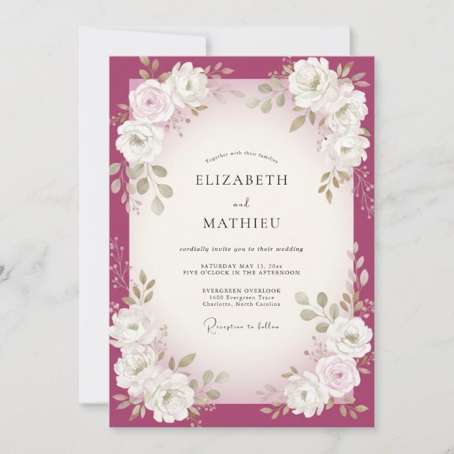Berry White Foliage Wedding Invitation (Front)