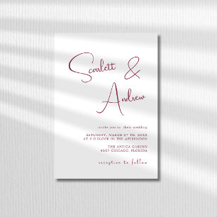 Berry & White Minimal Modern Calligraphy Wedding Invitation
