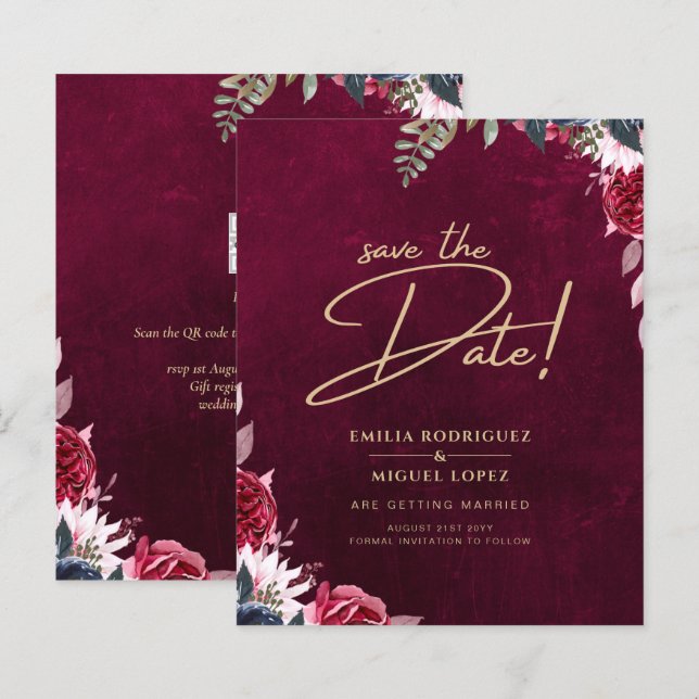 Berry Wine Floral Wedding  (Front/Back)