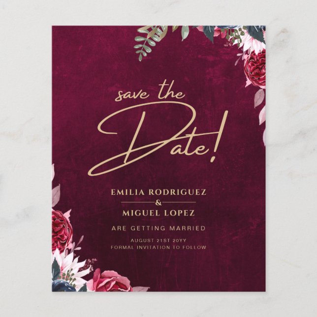 Berry Wine Floral Wedding  Flyer (Front)