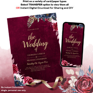Berry Wine Floral Wedding Invitation