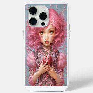 BerryPunk Doll Pink Heart Print iPhone 15 Pro Max Case