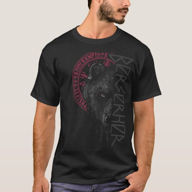 Berserk Bear Warrior Odin Runes Norse Compass Viki T-Shirt (Front)
