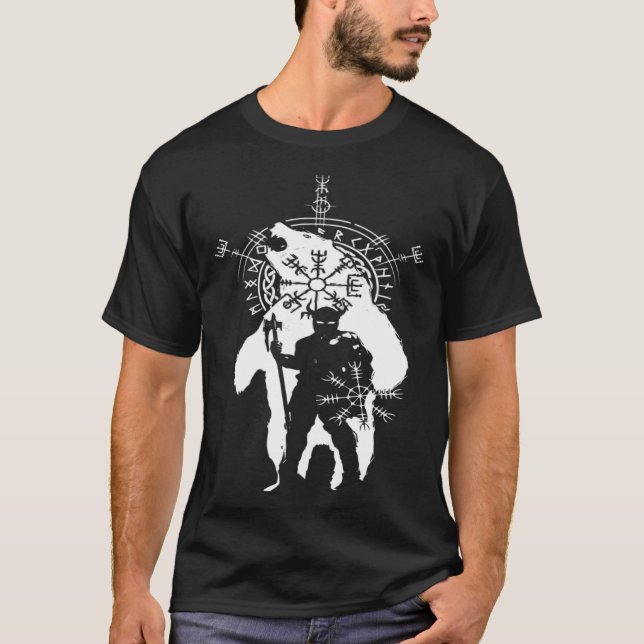 Berserk Bear Warrior Odin Runes Norse Compass Viki T-Shirt (Front)