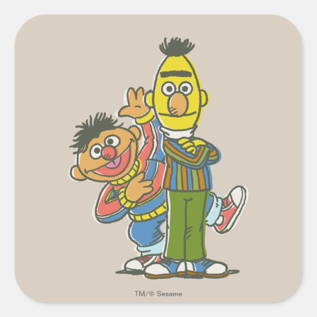 Bert and Ernie Classic Style Square Sticker (Front)