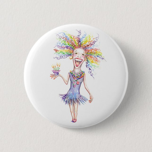 Bertha the Birthday Broad Buttons! 2 Inch Round Button (Front)