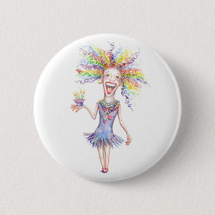 Bertha the Birthday Broad Buttons! 2 Inch Round Button