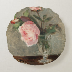 Berthe Morisot, Aesthetic peonies painting Round Pillow