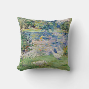 Berthe Morisot - Girl in a Boat with Geese Throw Pillow