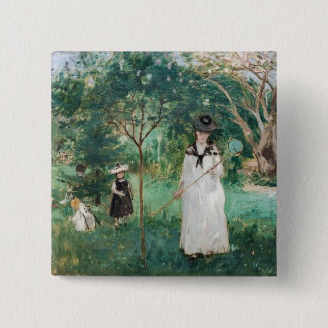 Berthe Morisot - The Butterfly Hunt 2 Inch Square Button (Front)