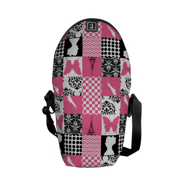 Besace Patchwork rose et noir (Dos droit)