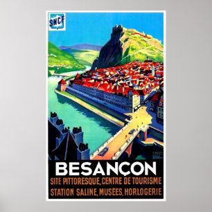 Besancon areal view, France, panorama, vintage Poster