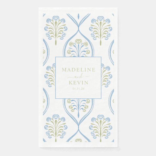 Bespoke Blue and Green Floral Wedding Napkin (Front)