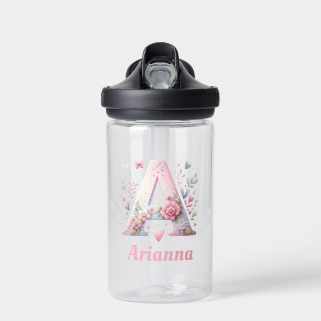 Bespoke Floral Monogram  Water Bottle (Front)