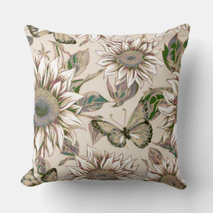 Bespoke Shabby Chic Sunflower and Butterflies Throw Pillow