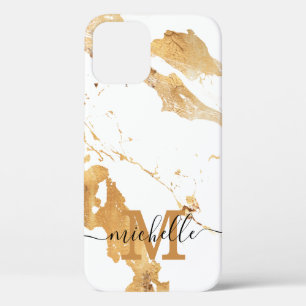 Best 2023 Monogrammed White Gold Marble Name  iPhone 12 Case
