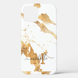 Best 2023 Monogrammed White Gold Marble Name iPhone 12 Case