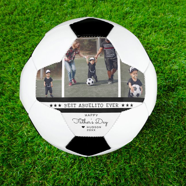 Best Abuelito Ever | Father's Day 3 Photo Collage Soccer Ball (Creator Uploaded)