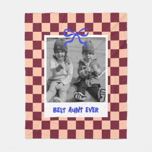 Best Aunt Auntie Birthday Custom Photo Chequered Fleece Blanket