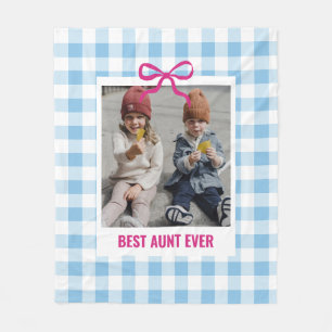 Best Aunt Auntie Birthday Custom Photo Gingham Fleece Blanket