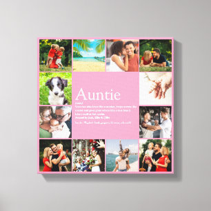Best Aunt, Auntie Definition 12 Photo Collage Pink Canvas Print