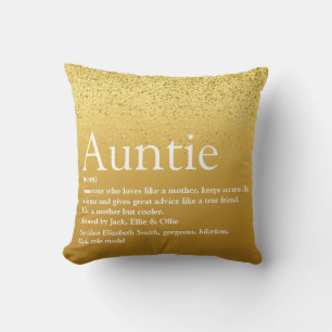 Best Aunt, Auntie Definition Gold Glitter Girly Throw Pillow